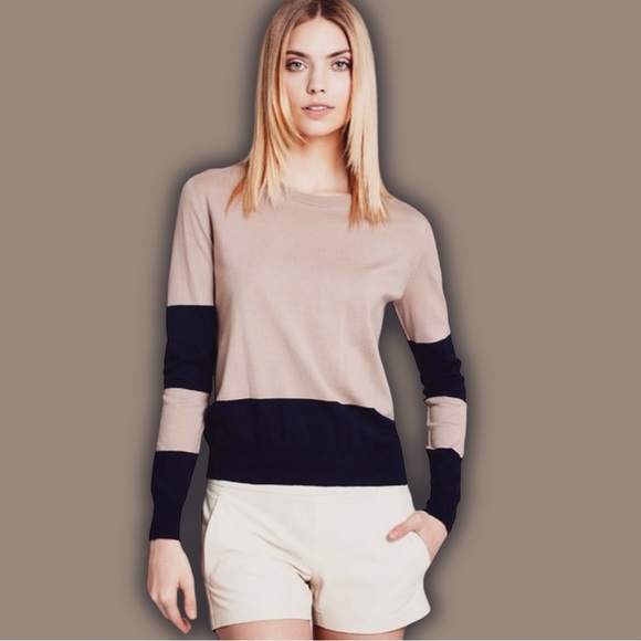 Theory ‘Abino Jam’ Crewneck Sweater in “Nude / Navy” Size Large - Picture 1 of 15